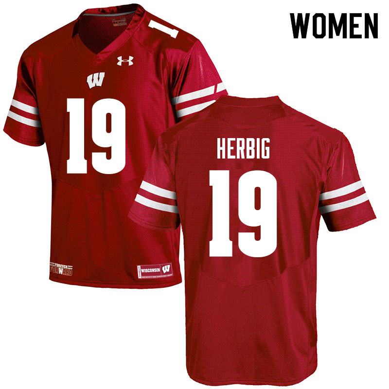 Wisconsin Badgers Women's #19 Nick Herbig NCAA Under Armour Authentic Red College Stitched Football Jersey WL40P24RX